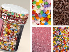 Happy Days - No Nuts Halal Certified Sprinkles Cake Decor 4in1 shaker (Top 14 Allergen Free, Naturally Sourced Ingredients, Plant-based, Clean Label Free From GMO, Hydrogenated Fat, Palm oil, Vegan, BRC, Kosher & FDA)