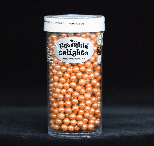 Shimmer Orange 4mm Pearls - No Gluten No Nut Sprinkles Cake Decoration