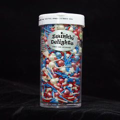 4th of July - Gluten Free Halal Certified Sprinkles Medley Cake Decor (Top 14 Allergen Free, Naturally Sourced Ingredients, Plant-based, Clean Label Free From GMO, Hydrogenated Fat, Palm oil, Vegan, BRC, Kosher & FDA)
