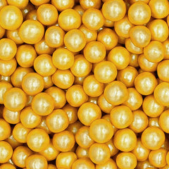 Gold 8mm Pearls - Soy Free Clean Label Vegan Sprinkles Cake Decoration (Top 14 Allergen Free, Naturally Sourced Ingredients, Plant-based, Free From GMO, Hydrogenated Fat, Palm oil, BRC, Kosher, Halal & FDA)