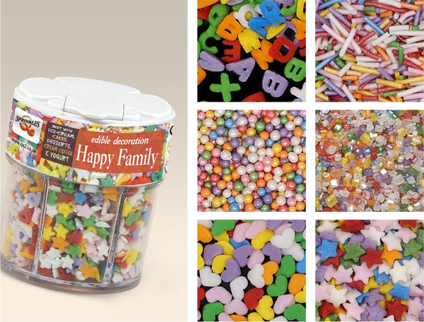 Happy Family - 6 Cell Jar Non GMOs Kosher Certified Sprinkles For Cake