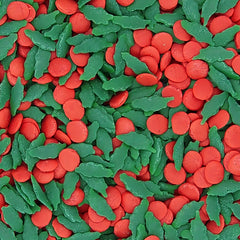 Christmas Confetti Green Holly & Red Berries - Non Dairy Sprinkles (Top 14 Allergen Free, Naturally Sourced Ingredients, Plant-based, Clean Label Free From GMO, Hydrogenated Fat, Palm oil, Certified Vegan, BRC, Kosher, Halal & FDA)
