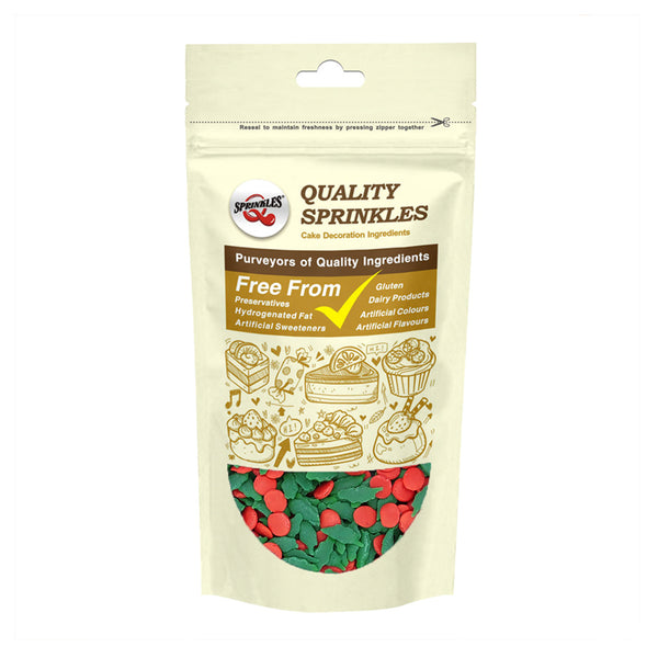 Christmas Confetti Green Holly & Red Berries - Non Dairy Sprinkles