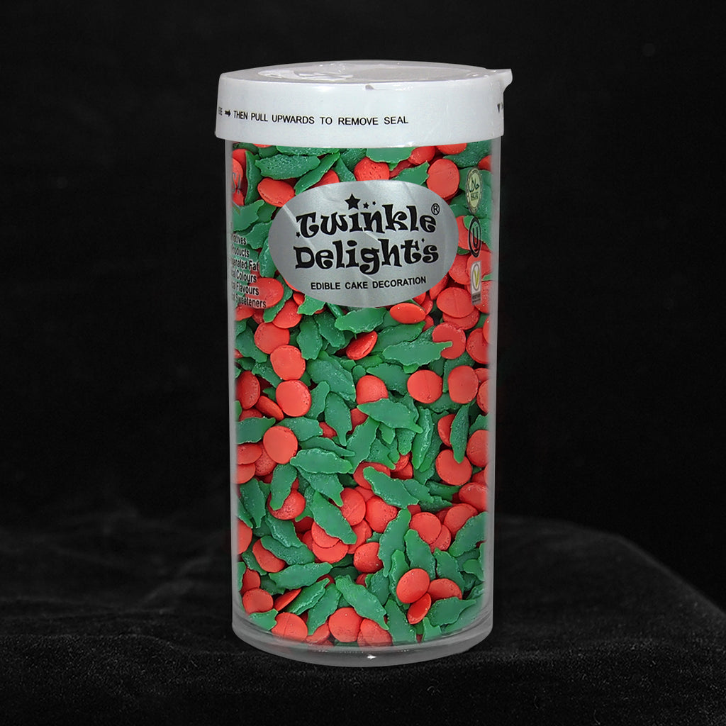 Christmas Confetti Green Holly & Red Berries - Non Dairy Sprinkles