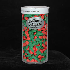 Christmas Confetti Green Holly & Red Berries - Non Dairy Sprinkles (Top 14 Allergen Free, Naturally Sourced Ingredients, Plant-based, Clean Label Free From GMO, Hydrogenated Fat, Palm oil, Certified Vegan, BRC, Kosher, Halal & FDA)