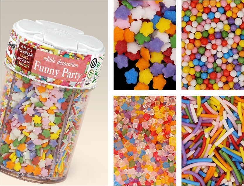 Funny Party - Nuts Free Kosher Certified Sprinkles 4 Cells Shaker