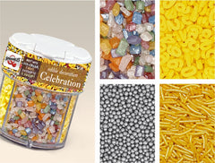 Celebration - Dairy Free 4 cell shaker Halal Sprinkles Cake Decoration (Top 14 Allergen Free, Naturally Sourced Ingredients, Plant-based, Clean Label Free From GMO, Hydrogenated Fat, Palm oil, Certified Vegan, BRC, Kosher, Halal & FDA)