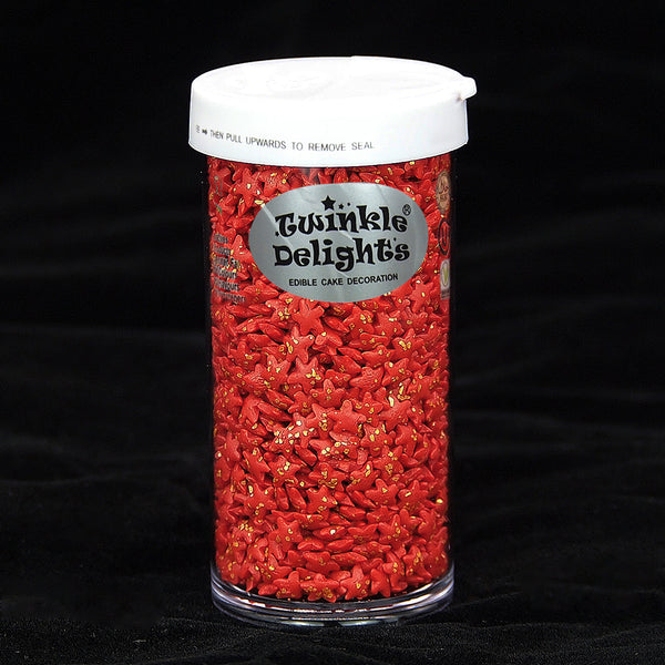 Glitter Speckled Red Confetti Star - No Dairy Halal Sprinkles For Cake