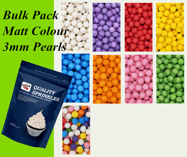 Bulk Pack 3mm Matt Pearls - Dairy Free Vegan Sprinkles Cake Decoration