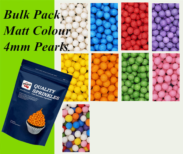 Bulk Pack 4mm Matt Pearls - Dairy Free Vegan Sprinkles Cake Decoration