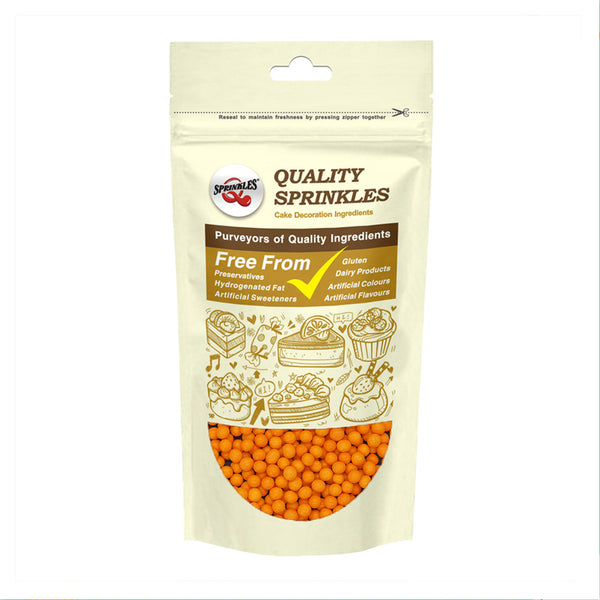 Matt Orange 3mm Pearls - Nuts Free Kosher Sprinkles Cake Decorating