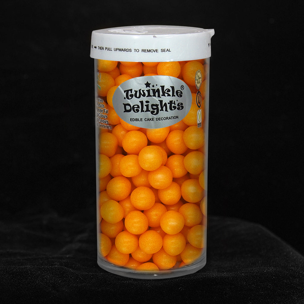 Matt Orange 8mm Pearls - Soya Free Natural Ingredients Vegan Sprinkles