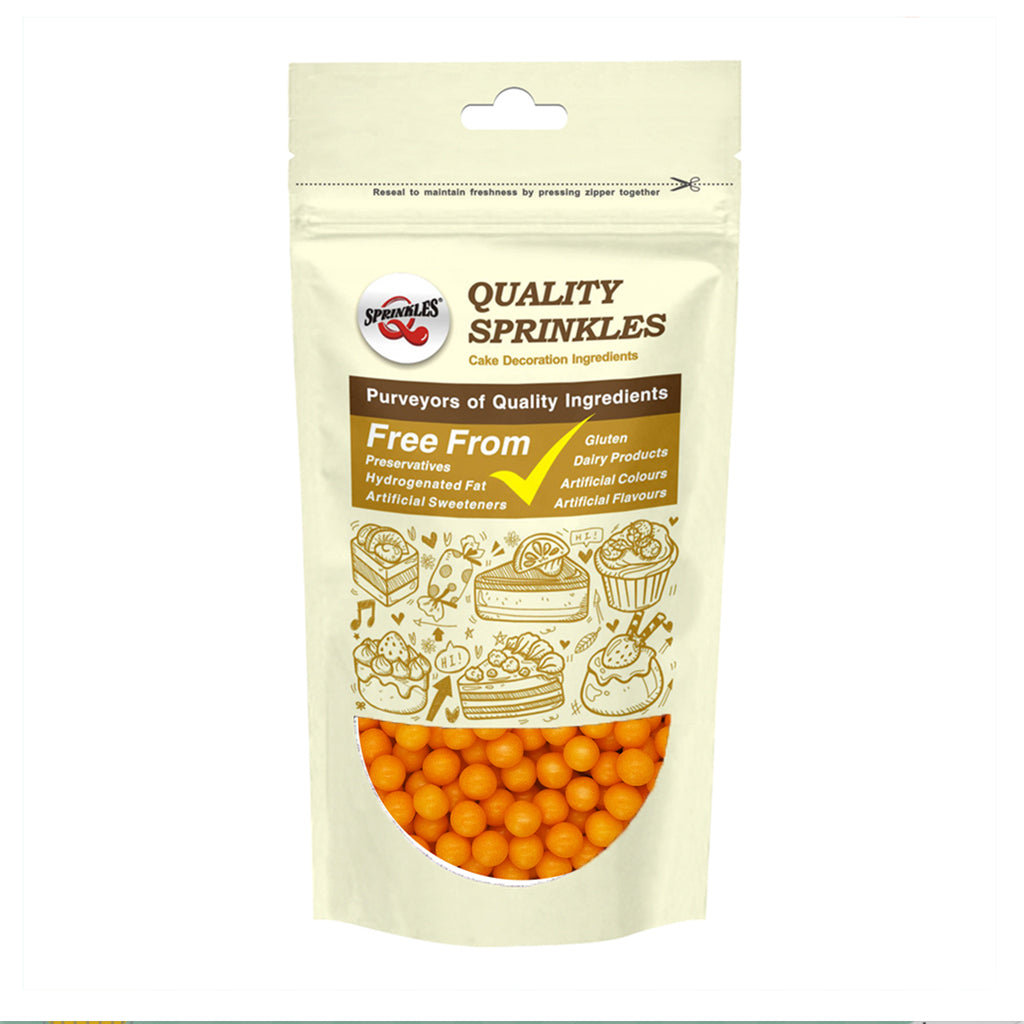 Matt Orange 8mm Pearls - Soya Free Natural Ingredients Vegan Sprinkles