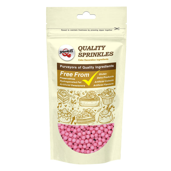 Matt Pink 3mm Pearls - Soy Free Natural Ingredients Sprinkles For Cake