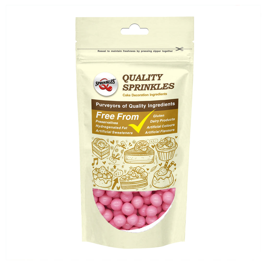 Matt Pink 8mm Pearls - Soya Free Kosher Certified Sprinkles For Cakes