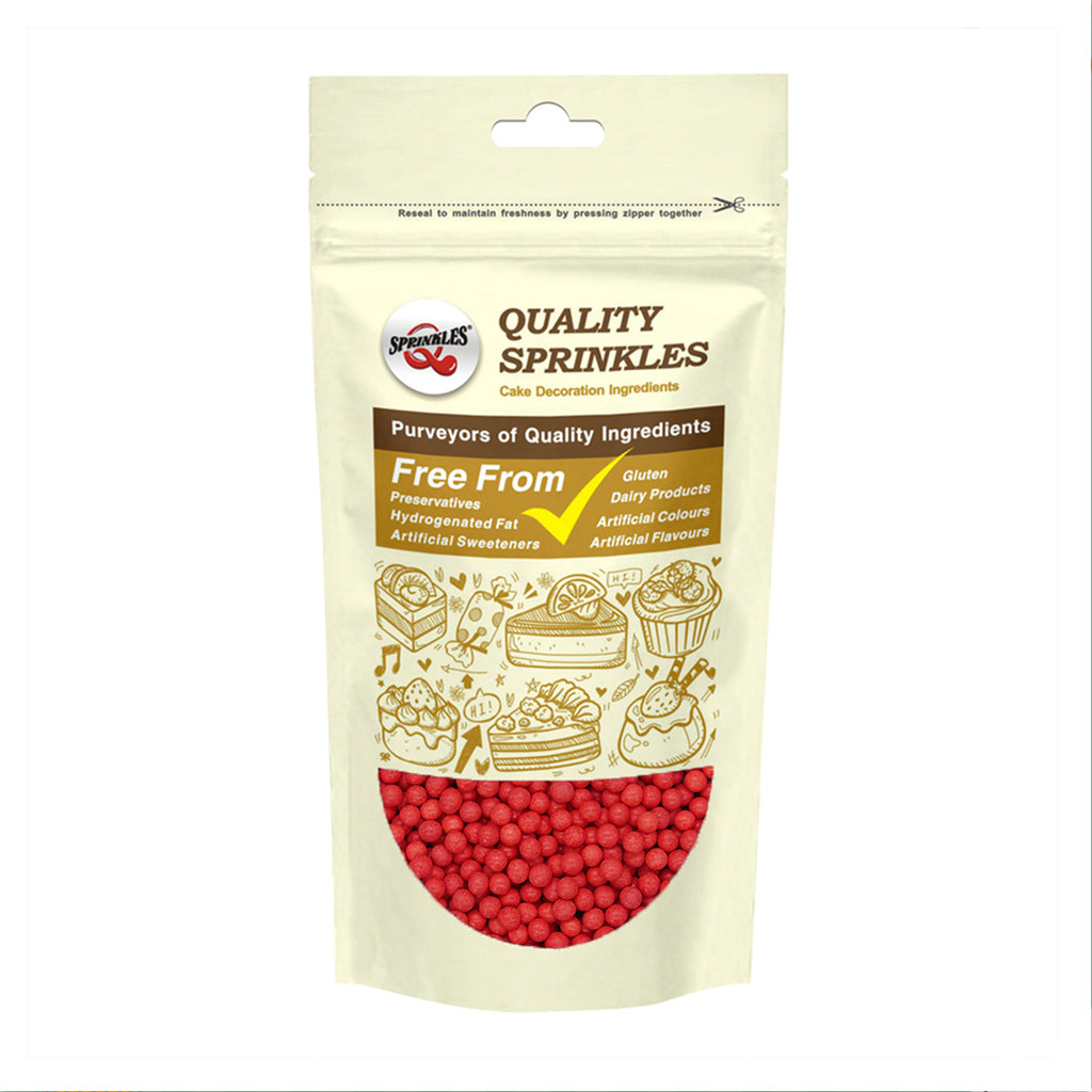 Matt Red 3mm Pearls - Dairy Free Clean Label Sprinkles Cake Decorating