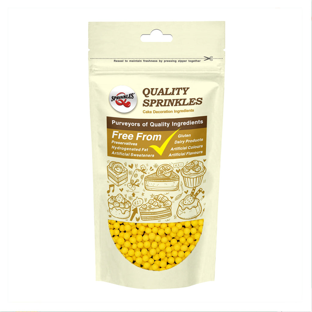 Matt Yellow 3mm Pearls - Dairy Free Halal Certified Sprinkles For Cake