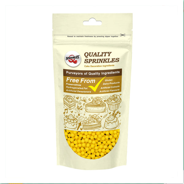 Matt Yellow 4mm Pearls - Dairy Free Nut Free Halal Certified Sprinkles