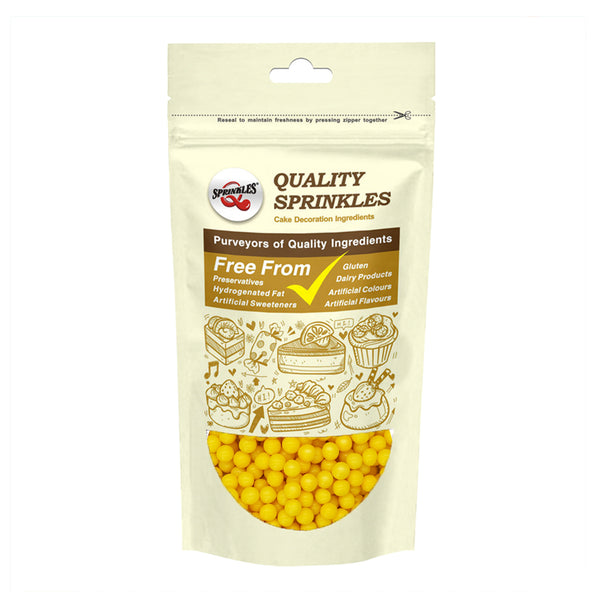 Matt Yellow 6mm Pearls - Nut Free Natural Ingredients Sprinkles 4 Cake