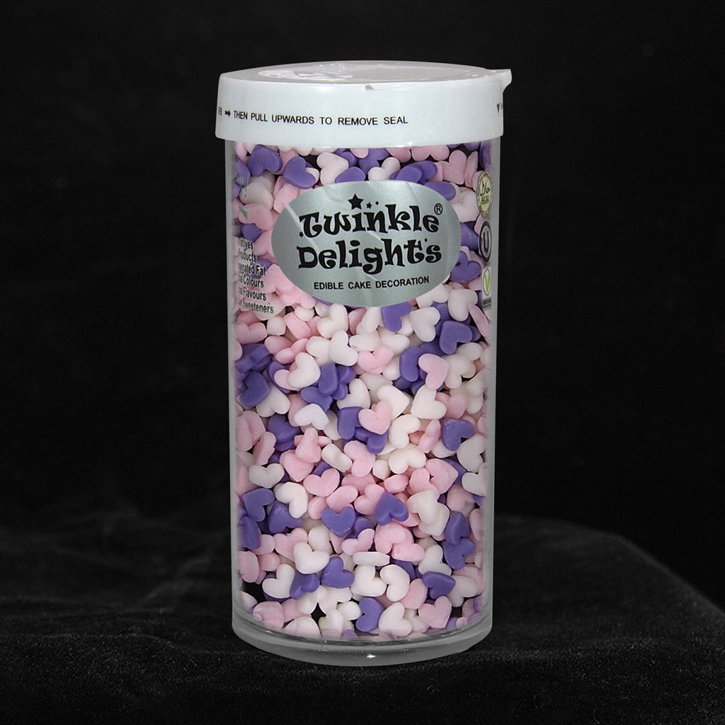 Purple/White/Pink Confetti Mini Heart - Nuts Free Sprinkles For Cake