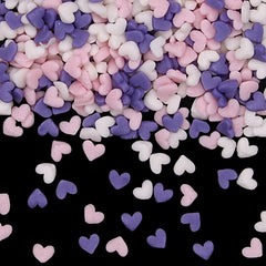 Purple/White/Pink Confetti Mini Heart - Nuts Free Sprinkles For Cake (Top 14 Allergen Free, Naturally Sourced Ingredients, Plant-based, Clean Label Free From GMO, Hydrogenated Fat, Palm oil, Certified Vegan, BRC, Kosher, Halal & FDA)