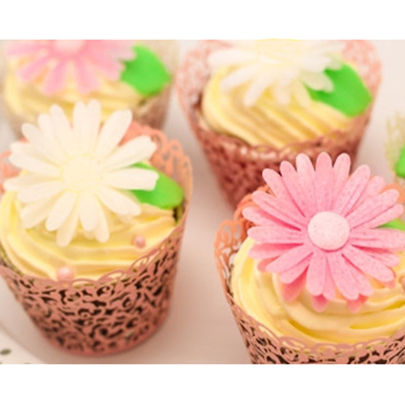 Super Sale Bulk Pack 3D Edible Wafer Paper White & Pink Double Daisy