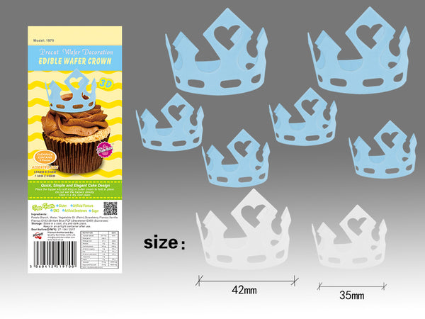 3D DIY Edible Wafer  Blue Crown - Non GMO Nuts Free Cake Decoration