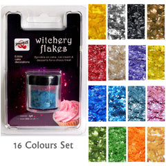 16 Colors Set Witchery Flakes -No Sugar Added Vegan Edible Decoration (Top 14 Allergen Free, Naturally Sourced Ingredients, Plant-based, Clean Label Free From GMO, Hydrogenated Fat, Palm oil,  BRC, Kosher, Halal & FDA)