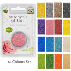 16 Colors Set Witchery Glitter - No Sugar Added Vegan Edible Decoration (Top 14 Allergen Free, Naturally Sourced Ingredients, Plant-based, Clean Label Free From GMO, Hydrogenated Fat, Palm oil, BRC, Kosher, Halal & FDA)