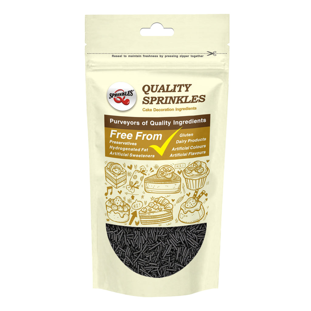 Shimmer Black Jimmies - Dairy Free Vegan Sprinkles Cake Decorations
