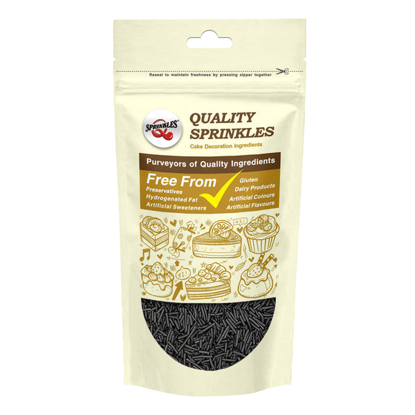 Shimmer Black Jimmies - Dairy Free Vegan Sprinkles Cake Decorations