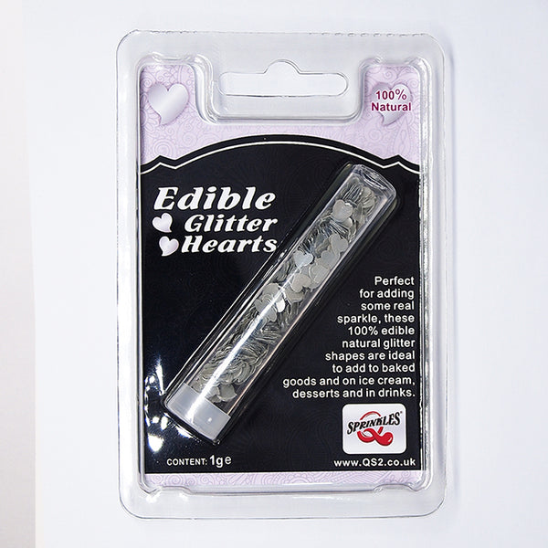 Silver Glitter Hearts - No Soy Halal Certified Edible Cake Decoration