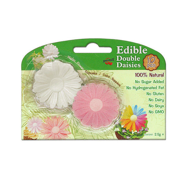 3D Edible Wafer White & Pink Double Daisy - Nuts Free Cake Decoration