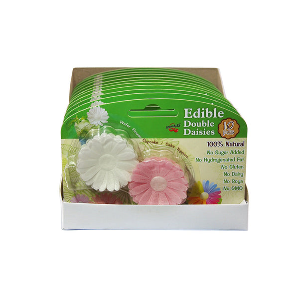 3D Edible Wafer White & Pink Double Daisy - Nuts Free Cake Decoration