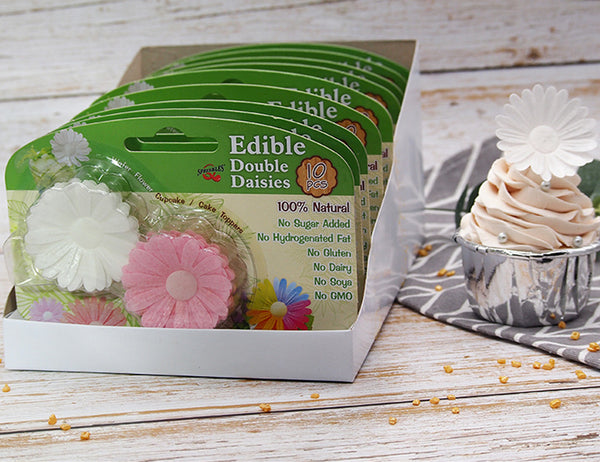 3D Edible Wafer White & Pink Double Daisy -  Nuts Free Cake Decoration