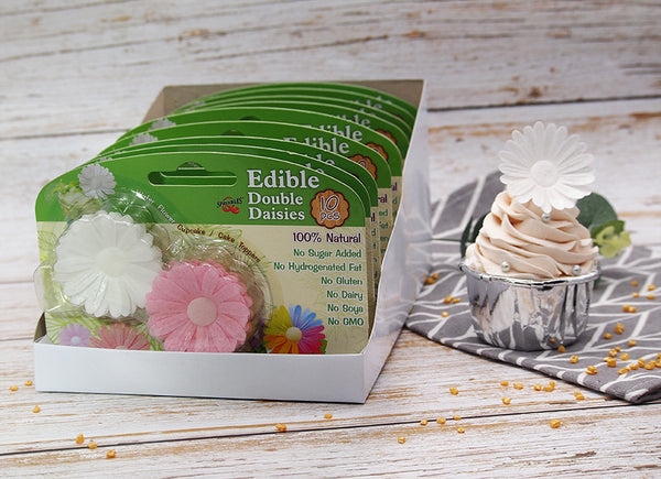 3D Edible Wafer White & Pink Double Daisy - Nuts Free Cake Decoration