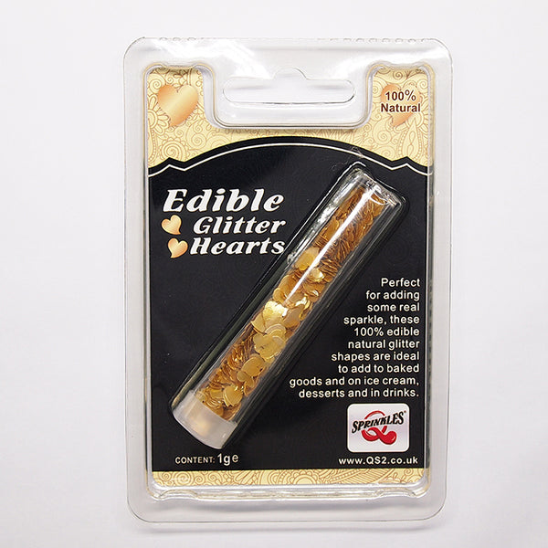 Gold Glitter Hearts - No Nut No Soy Halal Certified Edible Decoration
