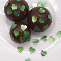 Green Glitter Hearts - Non Dairy Non GMOs Vegan Edible Decoration (Top 14 Allergen Free, Naturally Sourced Ingredients, Plant-based, Clean Label, Hydrogenated Fat, Palm oil, BRC, Kosher, Halal & FDA)